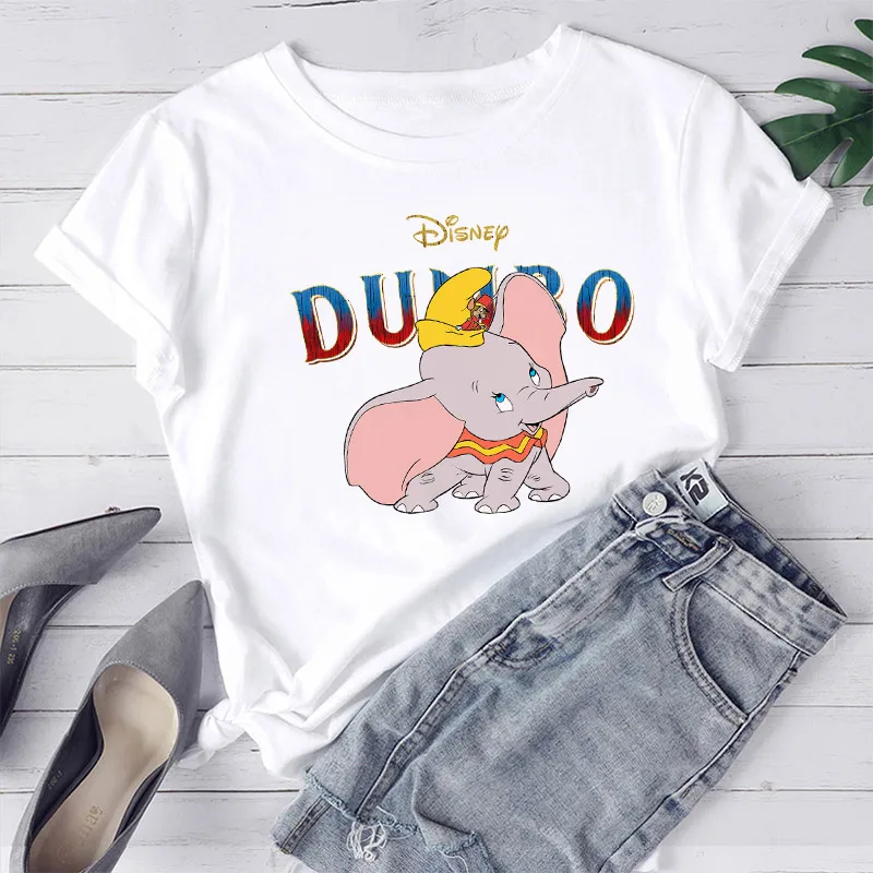 

Cute Dumbo Print T-Shirts Women Fashion Disney Short Sleeve Tshirts Harajuku Loose Tops Ladies Casual Graphic Tee Female Clothes