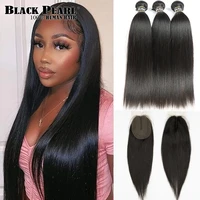 black pearl straight bundles with closure remy 30 inch human hair 3 bundles with closure peruvian hair bundles with closure