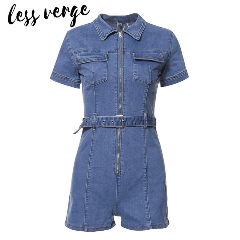 Женский джинсовый комбинезон lessverge повседневный облегающий короткий синий с
