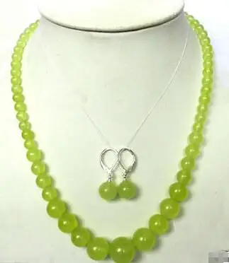 

new hot New 6-14mm Peridot Round Bead Jade Necklace + Earrings 18"
