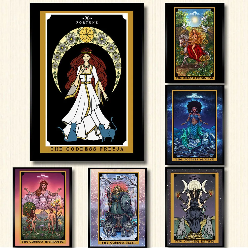

Nordic Abstract The Lovers Tarot Wall Art Pictures Canvas Painting Moon Goddess Empress Posters Prints Living Room Home Decor