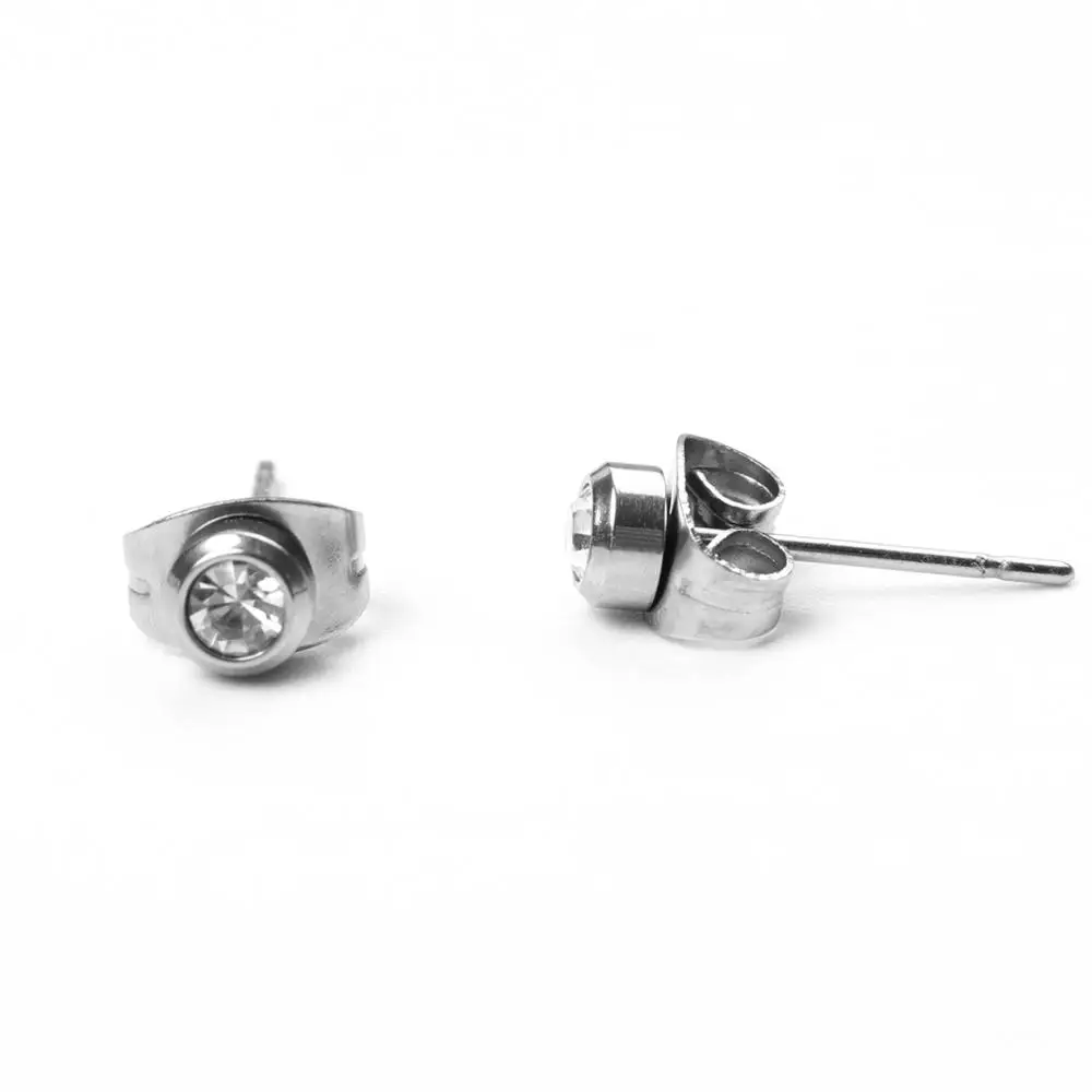 8Seasons 304 Stainless Steel Ear Post Stud Earrings Silver Color Round Clear Cubic Zirconia 4mm/6mm/8mm Dia Simple Jewelry 1Pair | Украшения