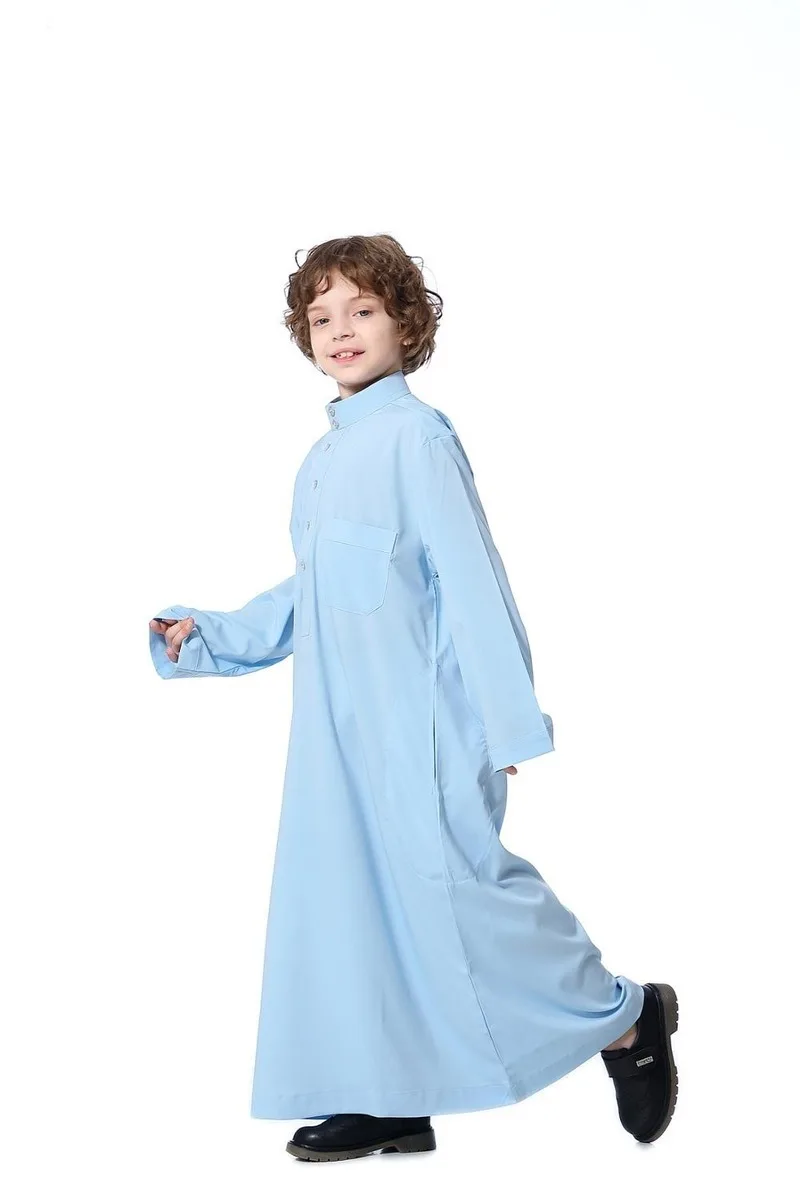 4Color Muslim Pakistan Islamic Abaya Clothing For Boys Saudi Arabia Turkish Jubba Thobe Eid Mubarak Prayer Caftan