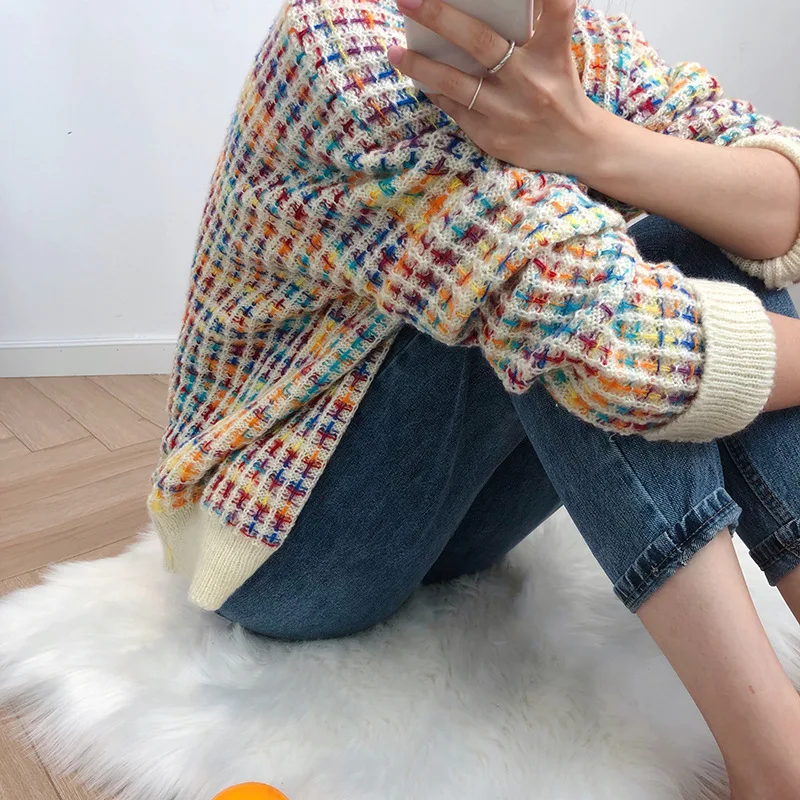 Женский свитер пуловер Радужный Женская Новинка Осень-зима корейский Свободный