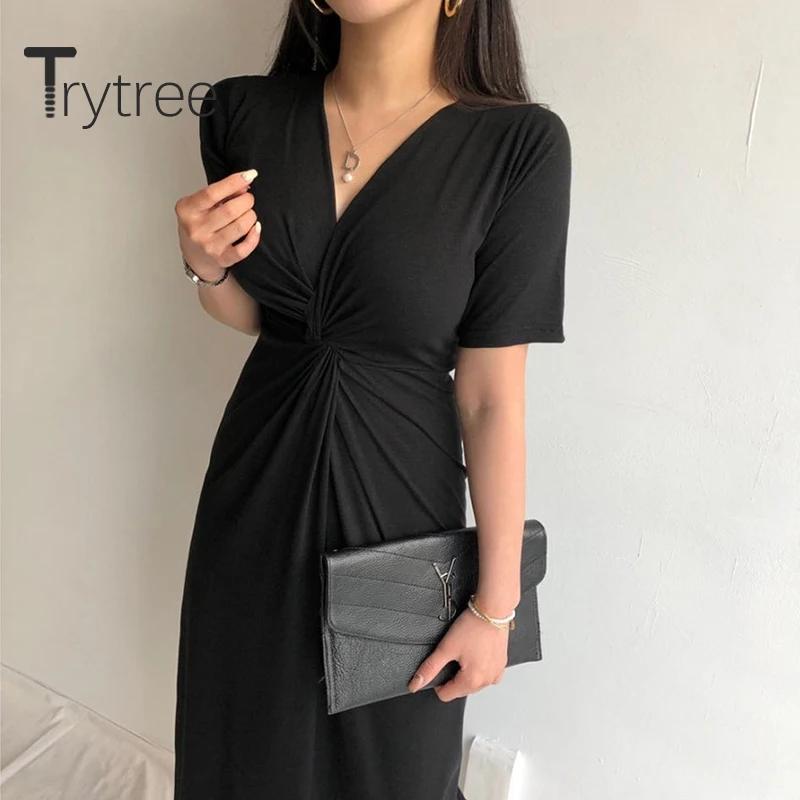 Trytree 2020 летнее женское платье повседневное с v-образным вырезом А-силуэта