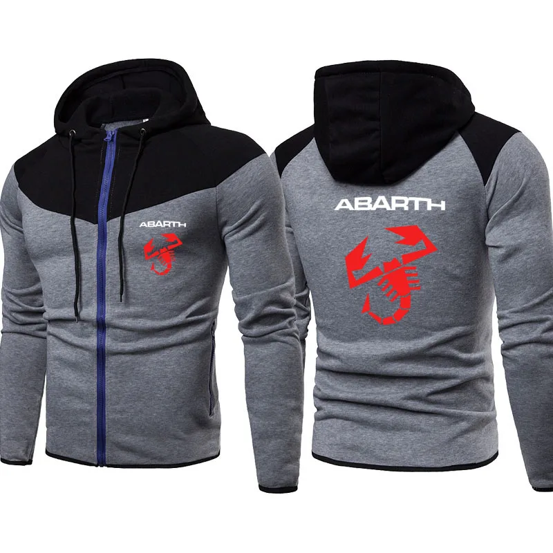 

Fashion Spring Autumn casual Mens Baseball Jacket Abarth logo print Slim hooded Cotton Men's jackets trend Splicing Men tops