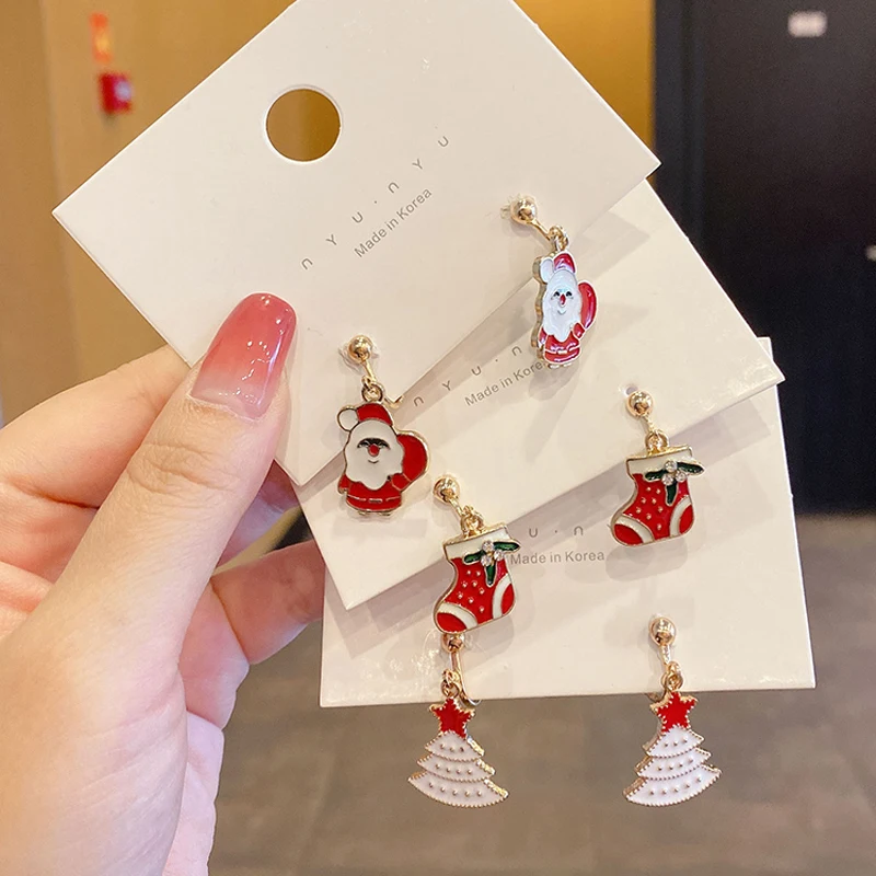 

Рождественские серьги с кристаллами, ювелирные изделия в виде снеговика, серьги-гвоздики в виде рождественской елки для женщин и девочек, К...