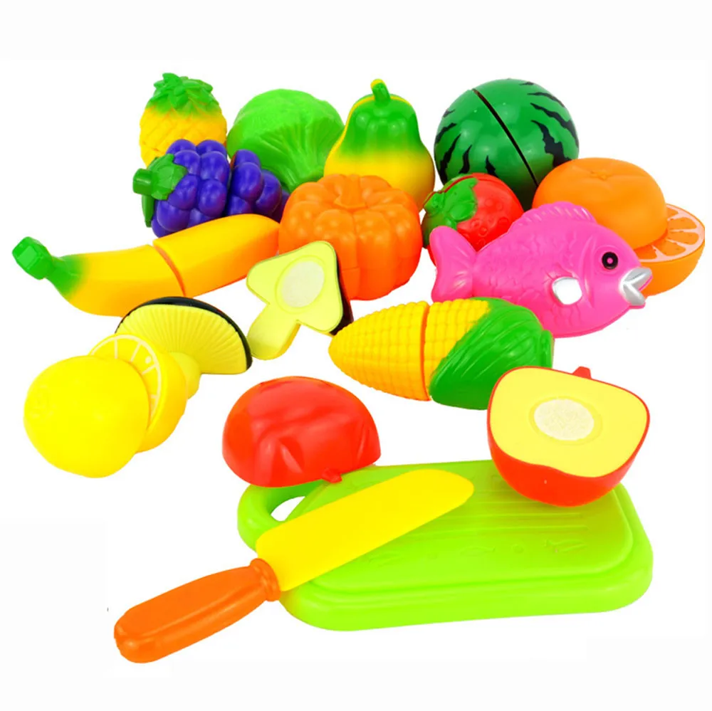 

16pcs Funny Pretend Play Toys Colorful Plastic Cutting Play Food Fruit Vegetables Cut Kitchen Cutting Toddler Toys Set Kids gift