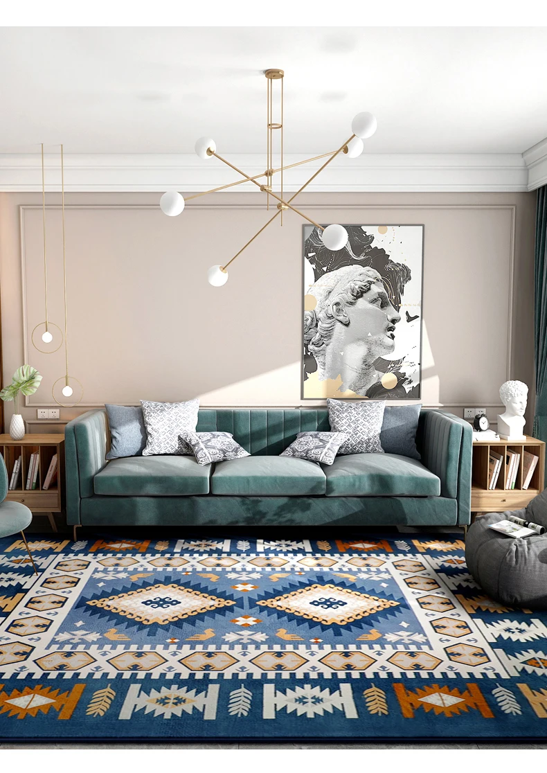 

Carpet Living Room Large Area Blue Table Carpet Machine Washable Carpettile Bedside Home Ground Mat Bedroom