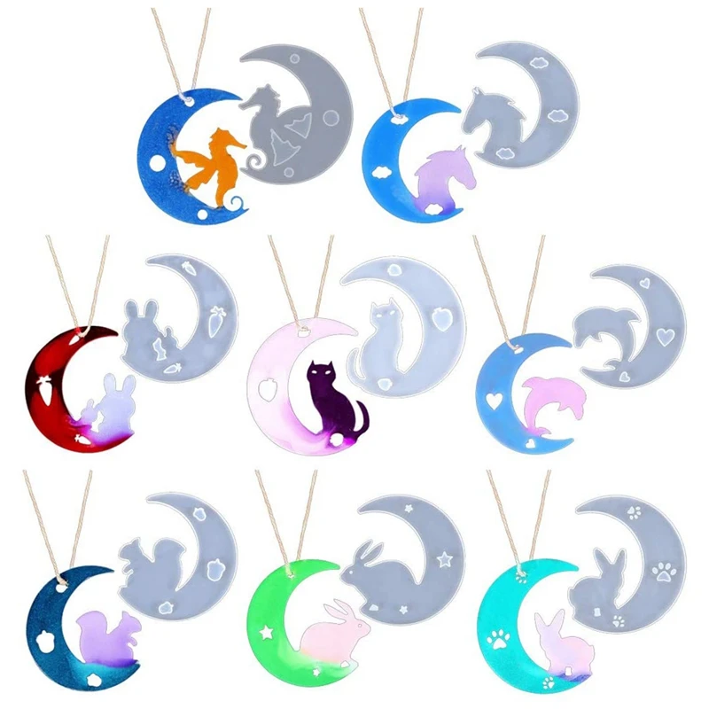 

8Pcs DIY Crafts Jewelry Making Crystal Epoxy Resin Mold Moon Pendant Silicone Mould