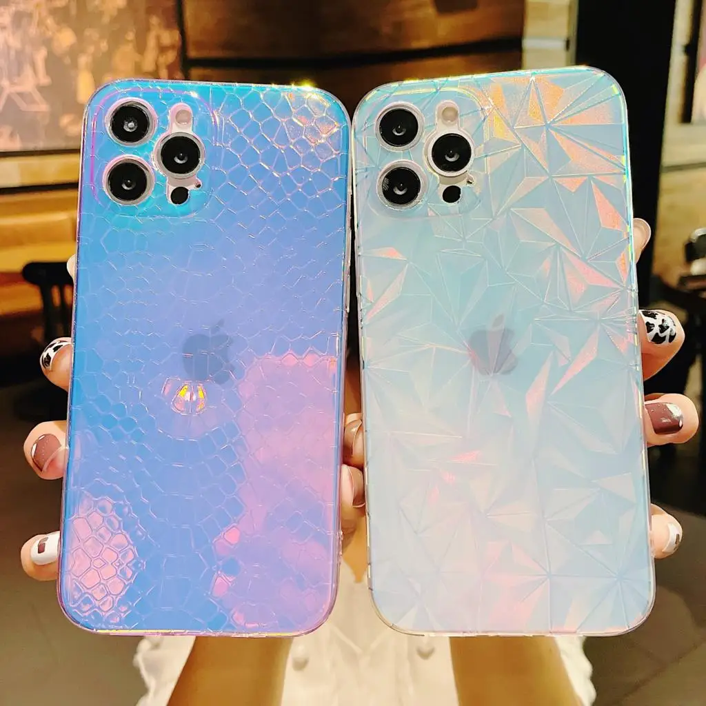 Роскошный 3D лазерный Радужный цветной прозрачный чехол для iPhone 11 Pro Max 12 Mini 13 7 8 Plus