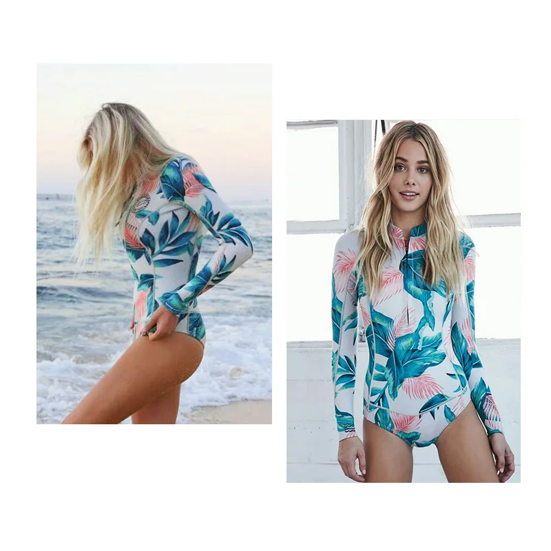 

Floral One Piece Swimsuit Long Sleeve Swimwear Women Bathing Suit Retro Swimsuit Vintage One-piece Surfing Swim Suits Hot