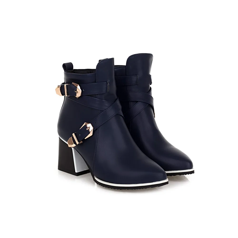 

Large Size Pointed Toe Square Heel For Women Boots Fashion Buckle Ankle Boots Women Shoes Zipper Cheap High Heel Boots Woman