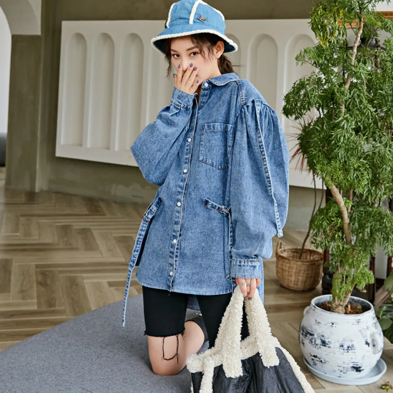 LANMREM 2020 новая весенняя женская модная однобортная джинсовая куртка с отворотом
