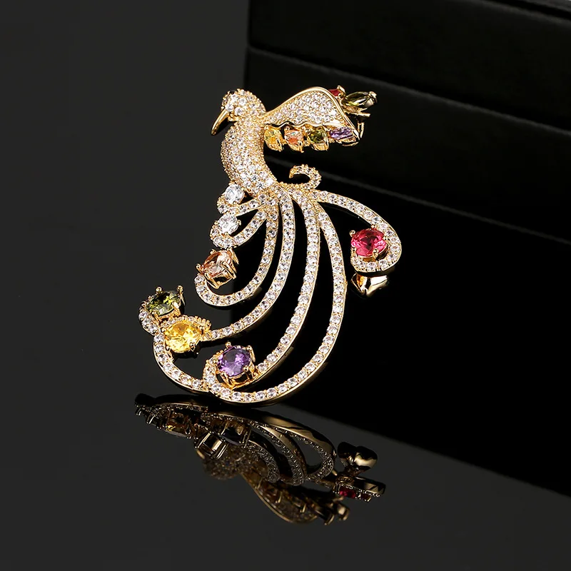 

Colorful Phoenix Bouttoniere Pin For Women Gold-Plated Cubic Zirconia Bird Brooches Fashion Suit Pin Wedding Bridal Corsage