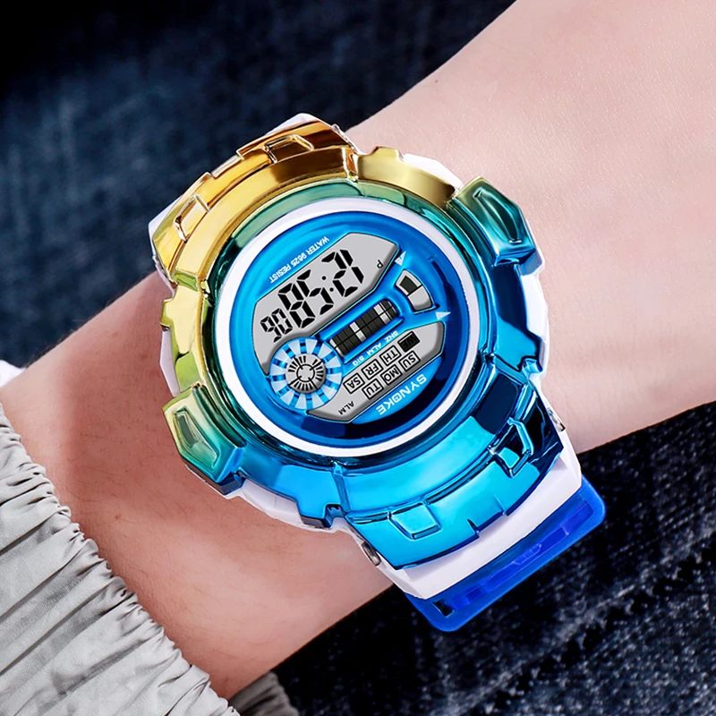 Могут водонепроницаемые часы SYNOKE для детей Роскошные красочные электронные