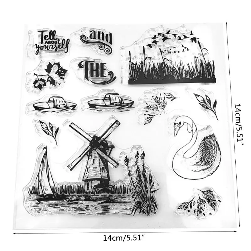 Ветряная мельница Лебедь силиконовая прозрачная печать Сделай Сам Скрапбукинг