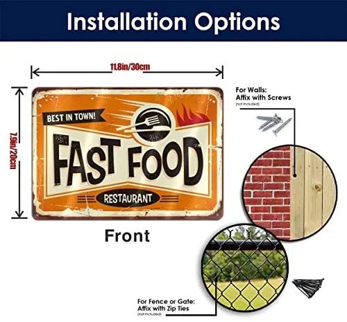 

Bargburm Fast Food Restaurant Funny Sign Tin Art Wall Decor, Vintage Aluminum Retro Metal Sign, Iron Painting Vintage Decorative
