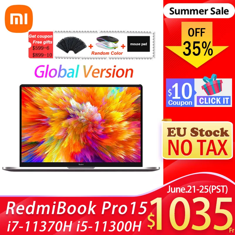 Xiaomi RedmiBook Pro 15 ноутбук 11th Intel Core i7 11370H/i5 11300H MX450 16 ГБ + 512 Гб/1 ТБ 6 дюймов 100% sRGB экран