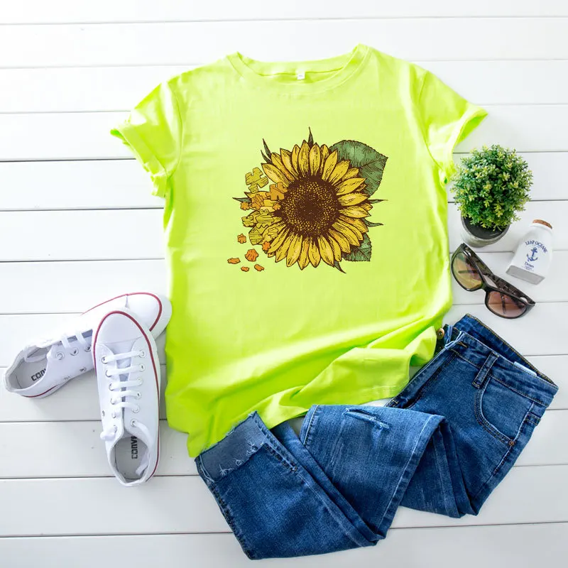 

Summer S-5XL plus size T-shirt chrysanthemum print T-shirt 100% cotton women's T-shirt O-neck short-sleeved oversized black top