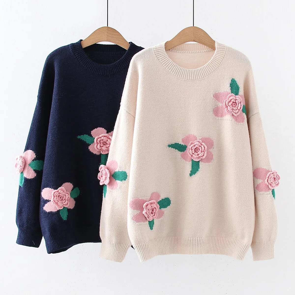 Fashion Sweet Floral Decorate Loose Pullover Sweater Women Autumn Witner Casual O Neck Long Sleeve Cotton Jumpers Female Outwear
