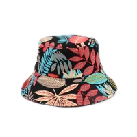 2021 new double sided bucket hat for women fashion cotton beach sun hats femme printed leaf cotton basin hats unisex outdoor cap
