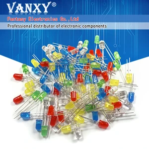 Светодиодный диодный светильник 5 цветов * 20 шт. = 100 шт. 5 мм, набор в ассортименте, зеленый, синий, белый, желтый, красный набор компонентов сделай сам, новый оригинальный