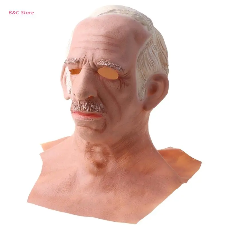

24BC Halloween Elder Men Latex Full Head Mask Headgear with Long Neck Cosplay Props