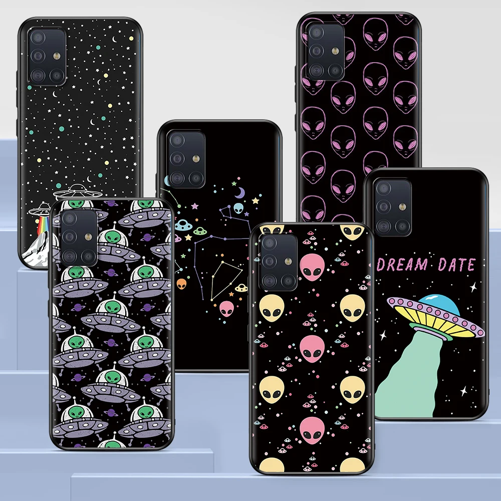 

Cartoon Alien Space Case for Samsung Galaxy A51 A12 A21s A71 A52 A31 A32 A02s A72 A11 A41 A22 A01 A42 A91 Black Soft Phone Cover