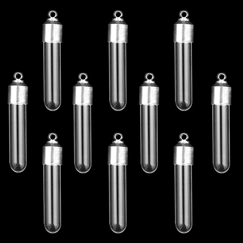 

10 Pcs Mini Empty Glass Pipe Bottle Pendant Charm Bottle Clear