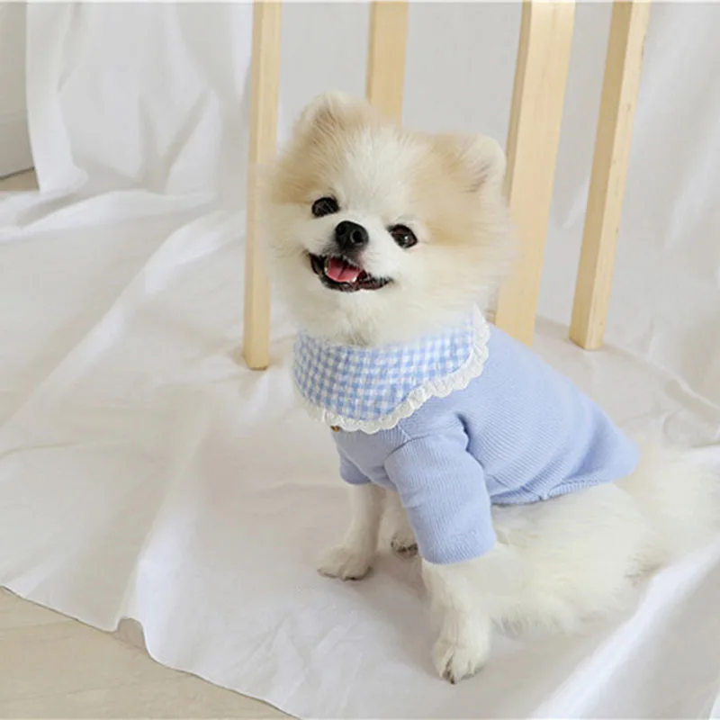 Lace Collar Pet Dog Clothes Summer Thin Knitted Bottoming Shirt For Small Medium Puppy Yorkshire Outdoor Hoodie | Дом и сад