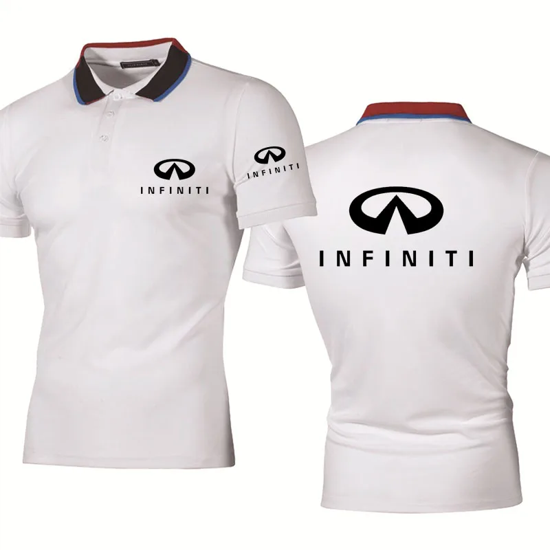 

Новая летняя мужская рубашка-поло Infiniti с принтом логотипа автомобиля, высококачественные хлопковые однотонные мужские топы с воротником с ...