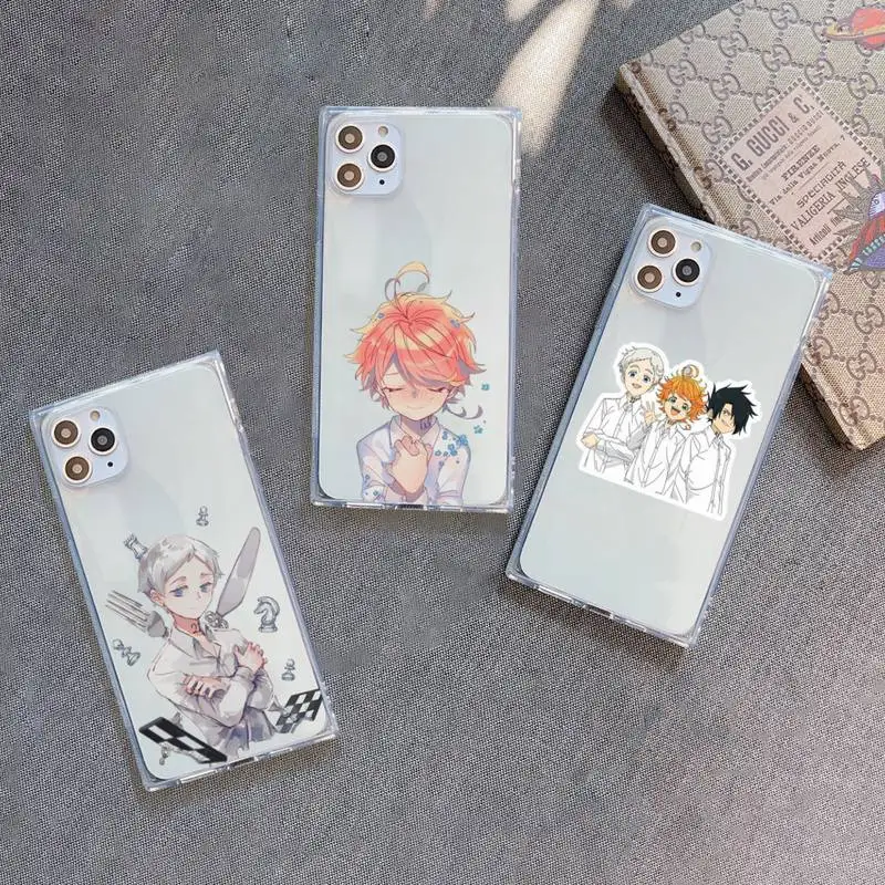 

Anime The Promised Neverland Phone Case For iPhone 7 8 11 12 X XS XR MINI Pro Max Plus Clear Square Transparent