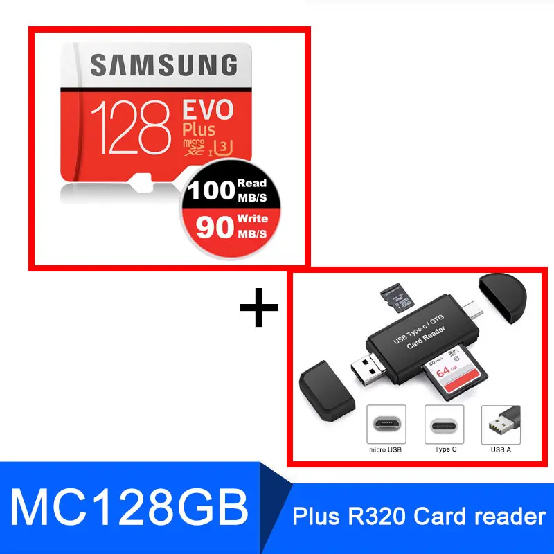 SAMSUNG Micro SD 128 Гб 64 ГБ 32 ГБ карта памяти 256 Гб класс 10 Microsd SDHC/SDXC TF C10 с OTG кардридер заголовок sd-карта 512 ГБ - Емкость: MC128G Plus R320