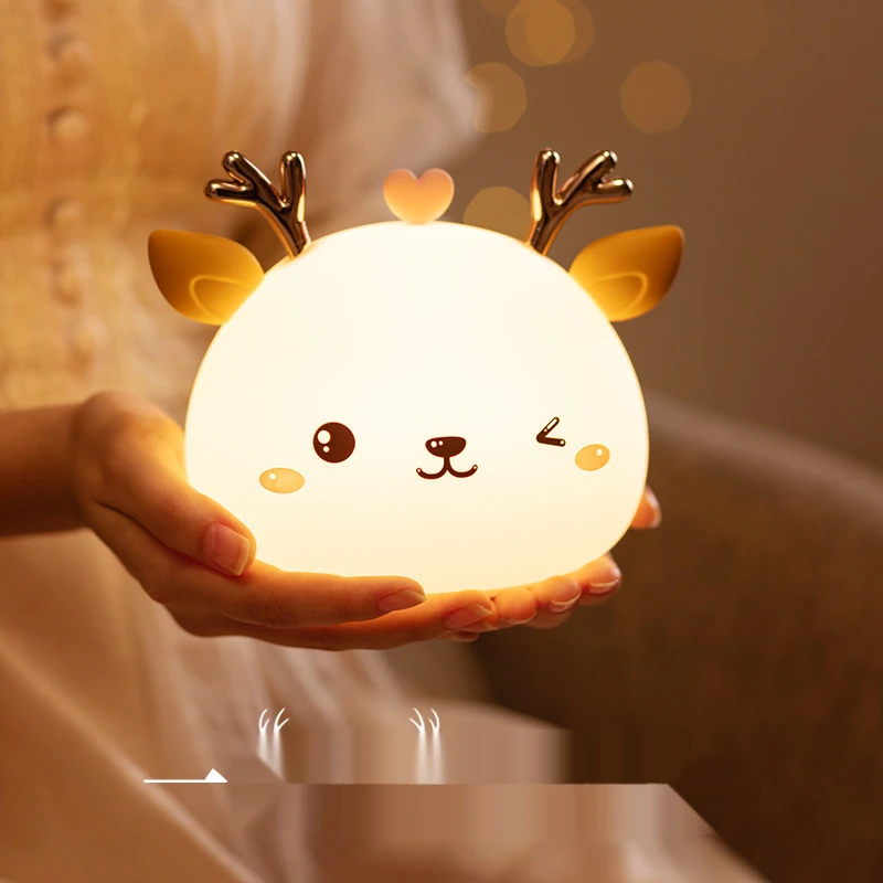 

Мультяшный Цветной силиконовый сенсорный датчик оленя, мягкая USB перезаряжаемая лампа, день рождения, фестиваль, рождественский подарок дл...