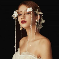 luxury rhinestone pearl bridal glasses exaggerated creative hair accessories wedding personality tassels headdress for women