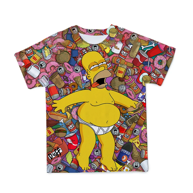 

3D Men's T-shirt New Simpsons Cute Cartoon Pattern Short Sleeve Top White Multi-Color Loose T-shirt Casual Street Men's Clothing