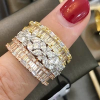 luxury 3 rows stackable wedding rings for women bridal engagement wedding jewelry cubic zirconia cz accessories rings