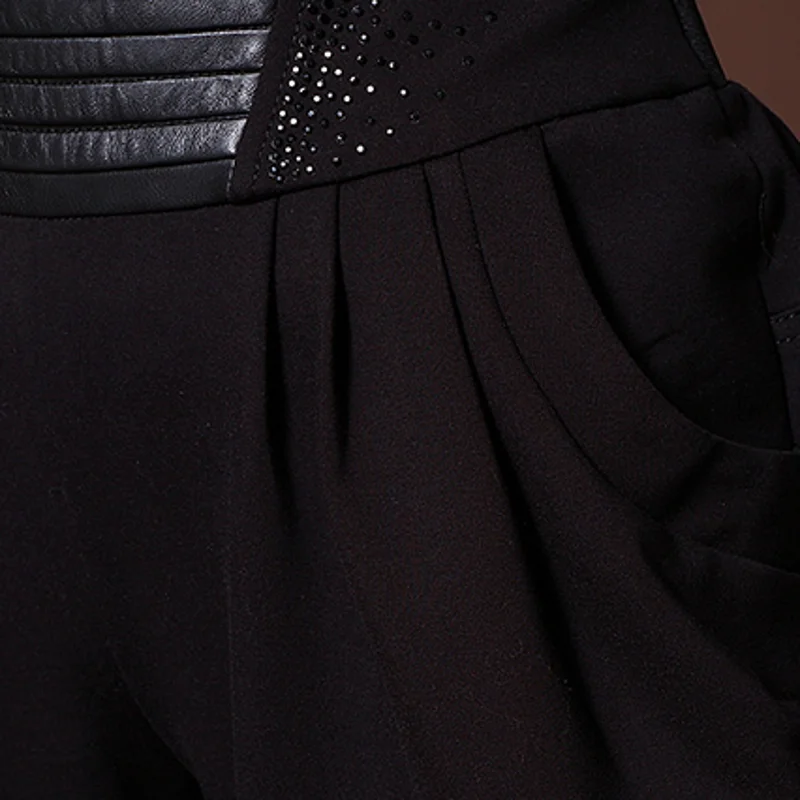 

Fashion Women Genuine Leather Spliced Harem Pants Office Lady Sexy High Waist Pencil Pants Real Leather Plus Size 5XL Trousers