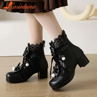 karinluna ins hot new arrival female chunky heels round toe boots zip solid lolita butterfly knot ankle boots women