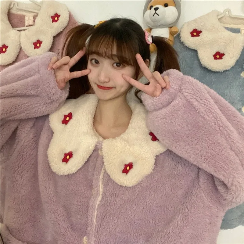 Пижама женская зимняя Новинка милый кардиган в Корейском стиле пижама свободная