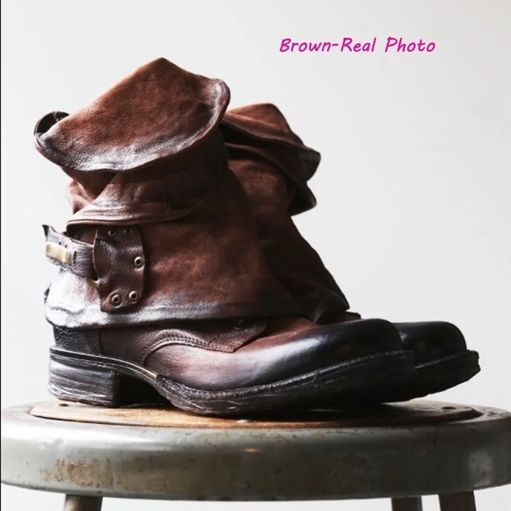 

Rome Sexy Square Heel Ankle Women Boots Round Toe Low Buckle Strap Vintage Boots Buckle Shallow Solid Winter Shoes