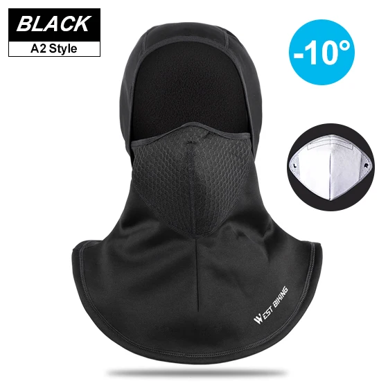 A2-Black With Filter WEST BIKING, зимняя велосипедная маска, флисовая термальная Балаклава, сохраняющая тепло, ветрозащитная Лыжная маска, шапка для сноуборда, велосипеда, велосипедная лицевая маска - Цвет: A2-Black With Filter