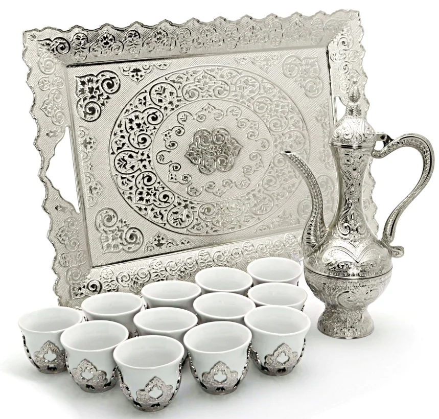 Aut&eacute;ntico juego de caf&eacute; Espresso &aacute;rabe Mırra, juego de cafetera Mırra, accesorios, juego de jarra Zamzam con decoraci&oacute;n del hogar para 12 por.-3