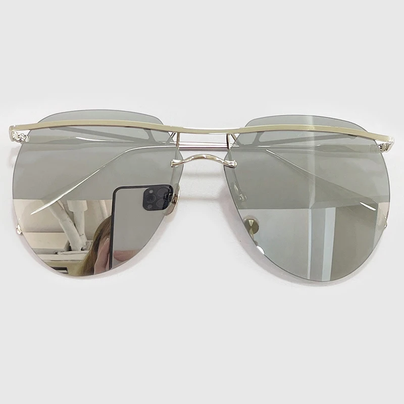 

Sunglasses For Women Men 2021 Luxury Brand Rimless Pilot Design Exquisite Alloy Frame Mirror Gradient Shades Gafas De Sol Mujer