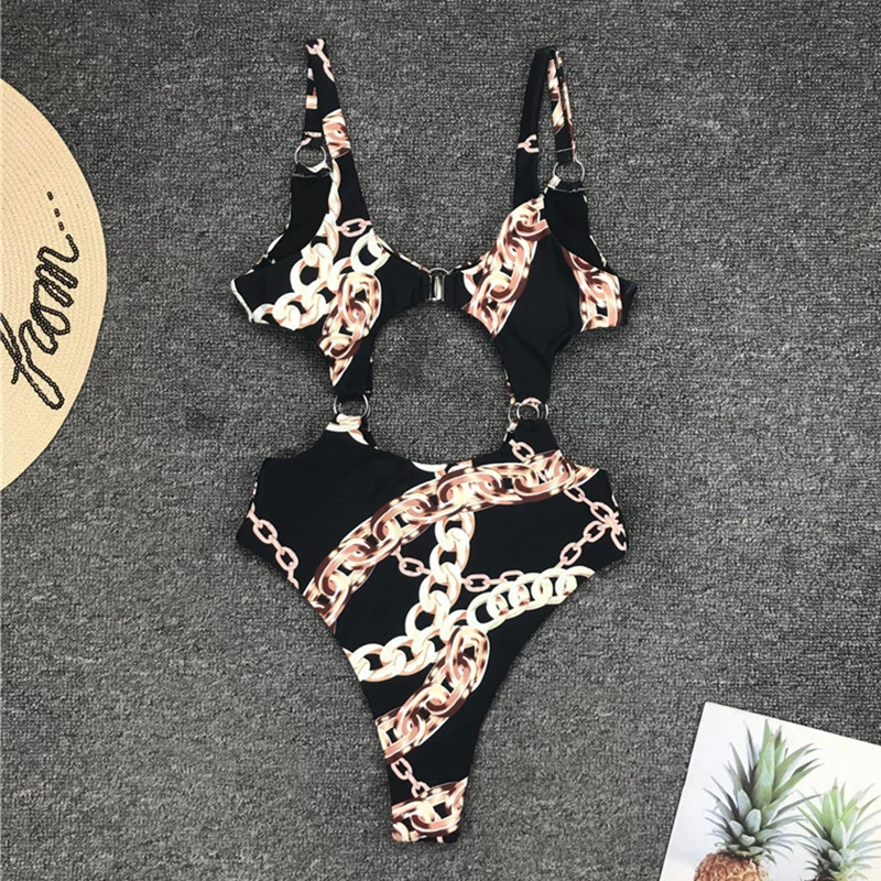 

Swimsuit One Piece Monokini Swimwear Women 2020 with rings Hollow out Swimming Suit for Women Bathing Suit Bodysuit One Piece