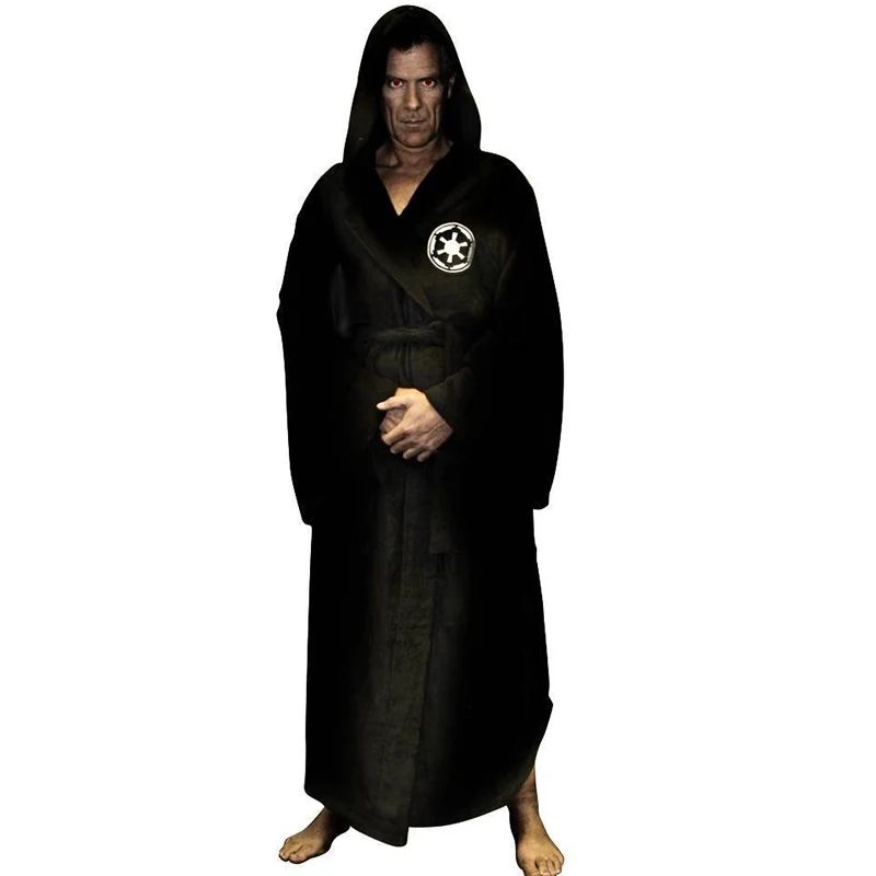 

Flannel Robe Male With Hooded Thick Star Wars Dressing Gown Jedi Empire Men's Bathrobe Winter Long Robe Mens Bath Robe