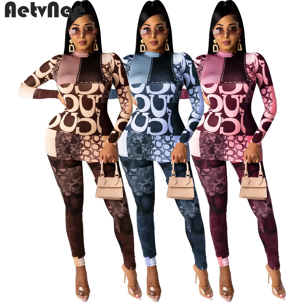 

Женский комплект из двух предметов AetvNee, Топ с длинным рукавом и высоким воротником, эластичные брюки-карандаш с высокой талией, повседневна...