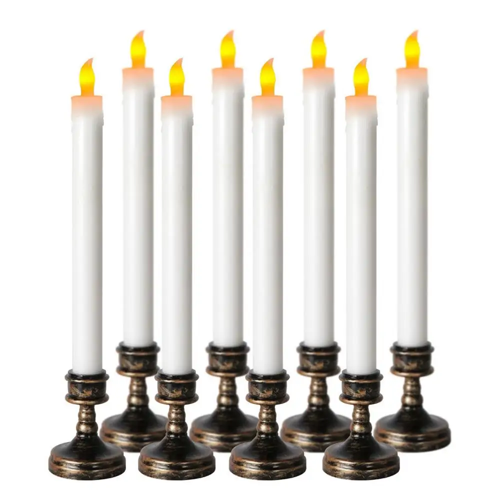 Конусные свечи на батарейках с держателем мерцающие теплые желтые беспламенные