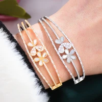 kellybola high quality trendy luxury sparkling flower cubic zirconia bangle ring jewelry set for women girl gift accessories